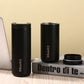 Black Sleek Insulated Stainless Steel Coffee Tumbler Set (400ml & 500ml) - One-Touch Lid Travel Mugs