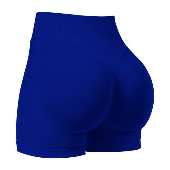 M Blue High-Elastic Hip Yoga Shorts - Seamless Mid-Intensity Pilates Workout Shorts