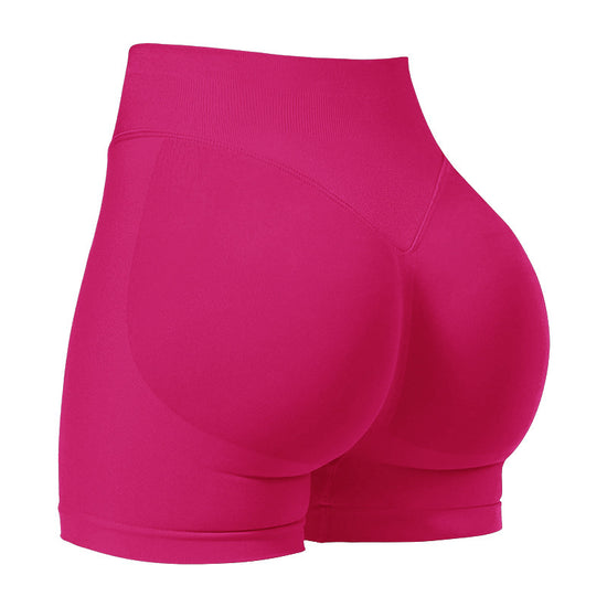 M Rose Red High-Elastic Hip Yoga Shorts - Seamless Mid-Intensity Pilates Workout Shorts