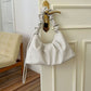 White Pleated Handheld Underarm Bag - Stylish & Spacious Tote for Everyday Use