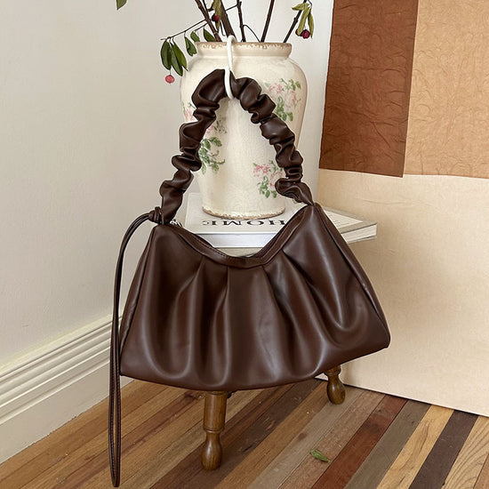 Coffee Pleated Handheld Underarm Bag - Stylish & Spacious Tote for Everyday Use
