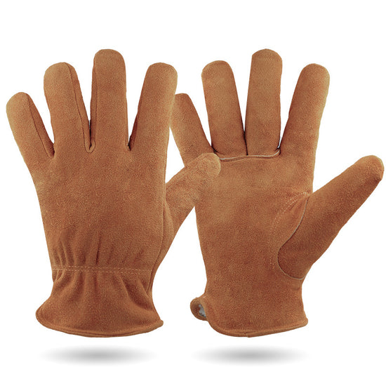 L Coffee Durable Cowhide Work Gloves - Insulated Windproof Anti-Slip for Outdoor Handling & Cycling