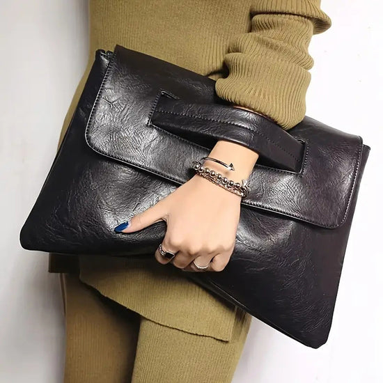 Black Elegant Evening Clutch Envelope Bag with 120cm Shoulder Strap - Fits 14-Inch Laptop