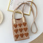 Khaki 3PCS Cute Heart Knit Phone Crossbody Bag - Korean Style Mini Shoulder Purse for Women