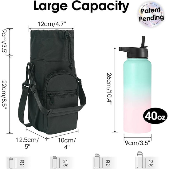Blue Insulated Cup Holder Bag with Adjustable Strap - Water Bottle Carrier with Lock Drawstring & Heatproof Handle