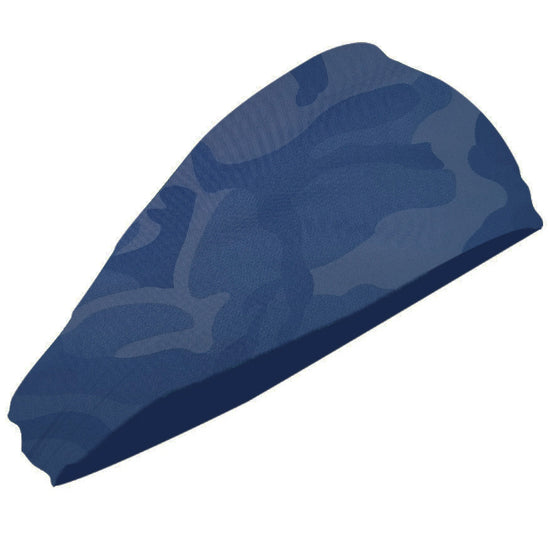 Camouflage Blue 5-Pack Wide Sports Headbands for Women - Non-Slip Yoga Headwraps with Sweat-Wicking Fabric (88% Nylon+12% Spandex)