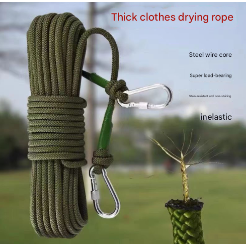 Red-white With Wire Core Heavy Duty Adjustable Clothesline Set (4 Pack) - 10m Steel Wire Core Nylon Rope with Hooks for Outdoor & Camping