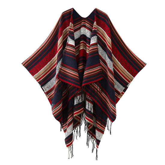 Red Elegant Jacquard Knit Shawl Wrap - Versatile Oversized Scarf (150cm x 130cm)