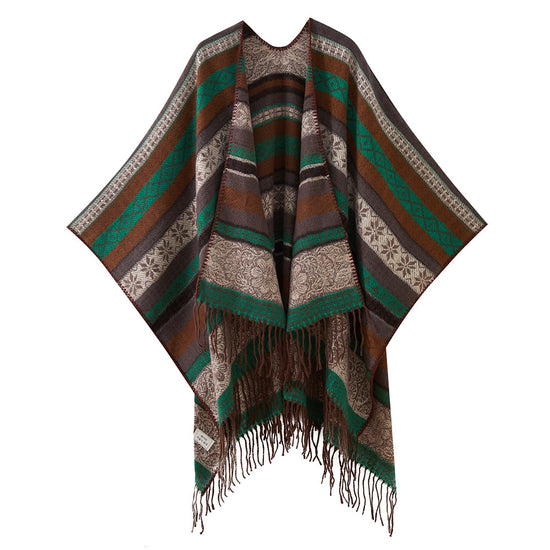 Green Elegant Jacquard Knit Shawl Wrap - Versatile Oversized Scarf (150cm x 130cm)