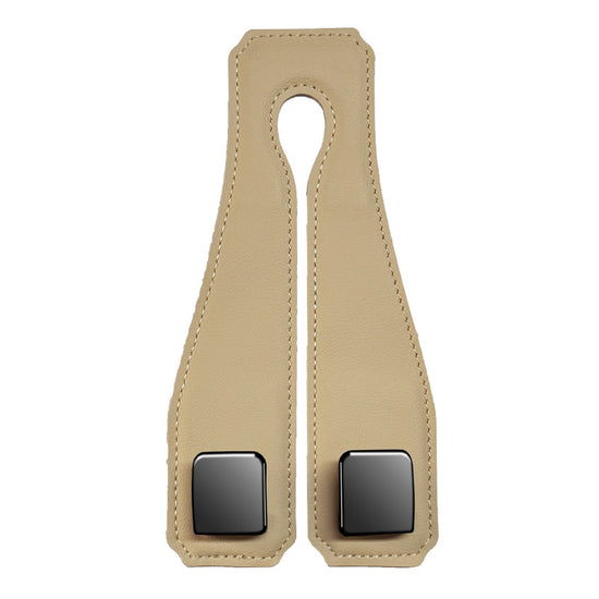 Beige Heavy Duty Car Headrest Hooks (Set of 4 Units) - PU Leather Seat Back Organizer Hangers