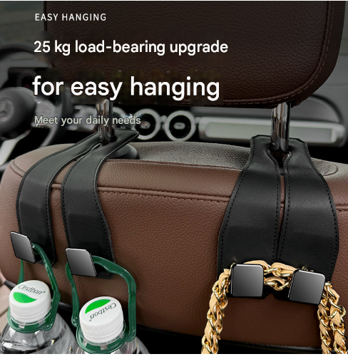 Beige Heavy Duty Car Headrest Hooks (Set of 4 Units) - PU Leather Seat Back Organizer Hangers
