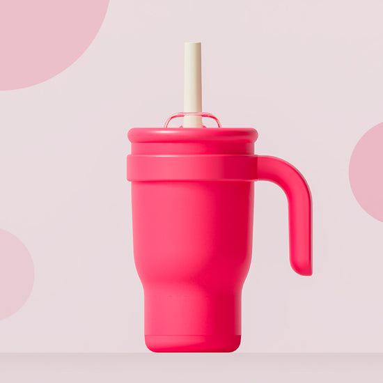 Rose Red 14oz Insulated Tumbler with Handle & Straw - 304 Stainless Steel Car Cup (Contrast Color)