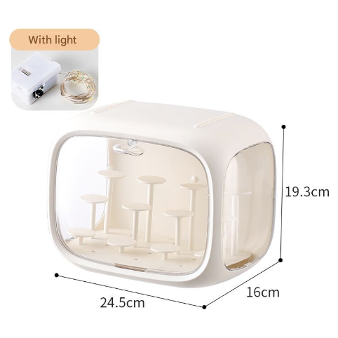 Cream White With Lamp Wall Mount & Desktop Blind Box Display Case - Clear Dustproof Storage Organizer for Collectibles & Figures