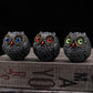 Set of Three Groups of Three Colors Small Decorative Resin Owl Figurine - Textured Statue with Blue Eyes(Blue, Green, Red)