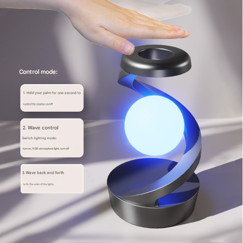Grey-Black Modern Levitating LED Desk Lamp  - Spiral Design Atmosphere Light