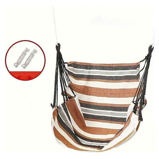 Colorful Striped Hammock Chair with Ropes and Storage Bag - Brown Stripes