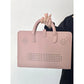 Stylish Leather Laptop Sleeve with Handle and Perforated Design - Soft Pink Color