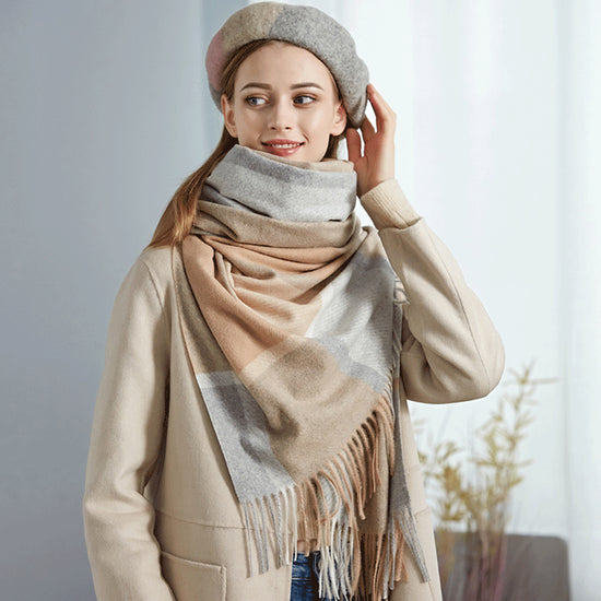 Cozy Color Block Fringe Scarf - Khaki Shawl for Fall and Winter