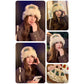 Plush Floral Bucket Hat,Warm Crocheted Winter Hat in Black and White-Hat circumference: 56-60cm