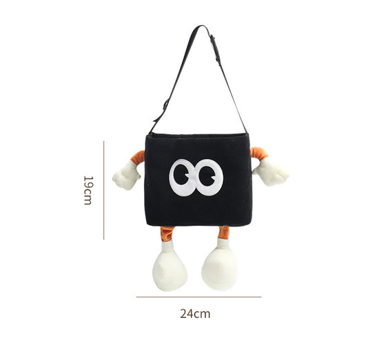 Brown Cute Cartoon Car Trash Bin with Adjustable Strap - Water-Repellent Corduroy (19x24cm)