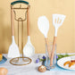 Red 11-Piece Silicone Kitchen Utensil Set with Wooden Handles and Storage Bucket - Heat Resistant and Non-Stick