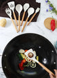 Red 11-Piece Silicone Kitchen Utensil Set with Wooden Handles and Storage Bucket - Heat Resistant and Non-Stick