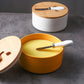 Green Nordic Ceramic Butter Dish with Knife - Airtight Cheese Container with Bamboo Lid, Kitchen Storage