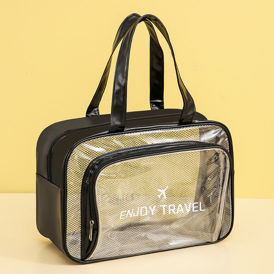 Waterproof beach bag with wet and dry separation, gym and swim storage bag, toiletries and cosmetic bag for swimsuits and goggles (Black has no shoe compartment)