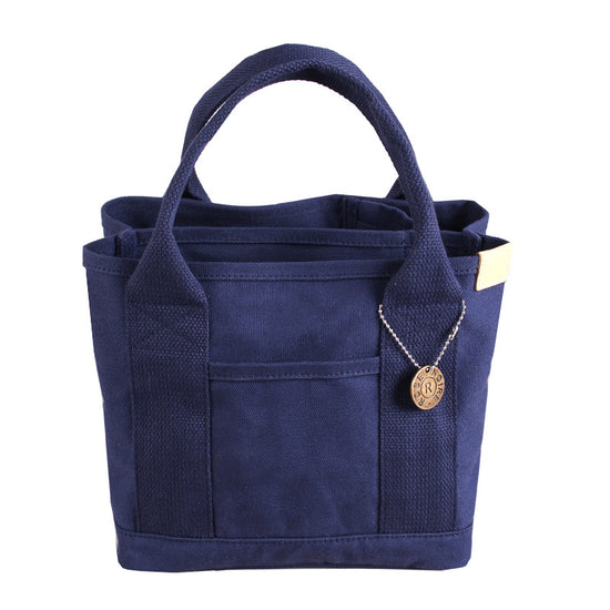 Dark Blue Canvas Lunch Tote Bag - Stylish Handbag with Multiple Compartments for Women