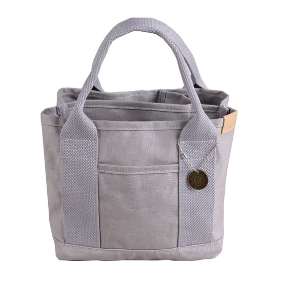 Gray Canvas Lunch Tote Bag - Stylish Handbag with Multiple Compartments for Women