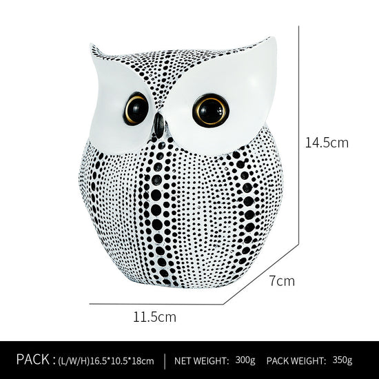 White resin owl statue - modern perforated design for living room TV cabinet and entryway decoration
