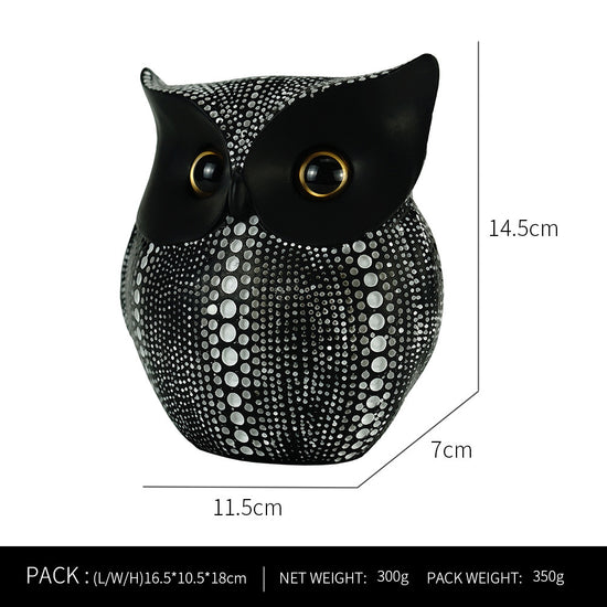 Black resin owl statue - modern perforated design for living room TV cabinet and entryway decoration