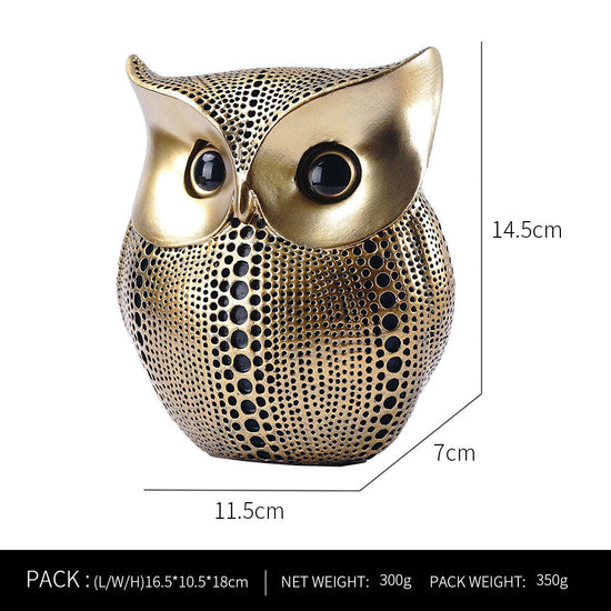 Black gold resin owl statue - modern perforated design for living room TV cabinet and entryway decoration