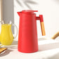 1000ml Red thermos bottle with wooden handle, double-layer glass liner coffee pot, suitable for hot and cold drinks