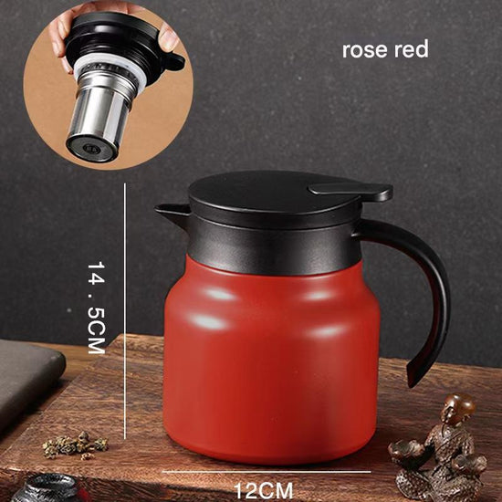 Red 316 Stainless Steel Stewing Tea Kettle with Wooden Handle - Insulated Tea and Coffee Kettle with Infuser for Home and Office