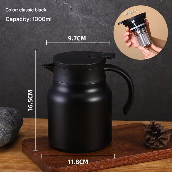Black 316 Stainless Steel Stewing Tea Kettle with Wooden Handle - Insulated Tea and Coffee Kettle with Infuser for Home and Office