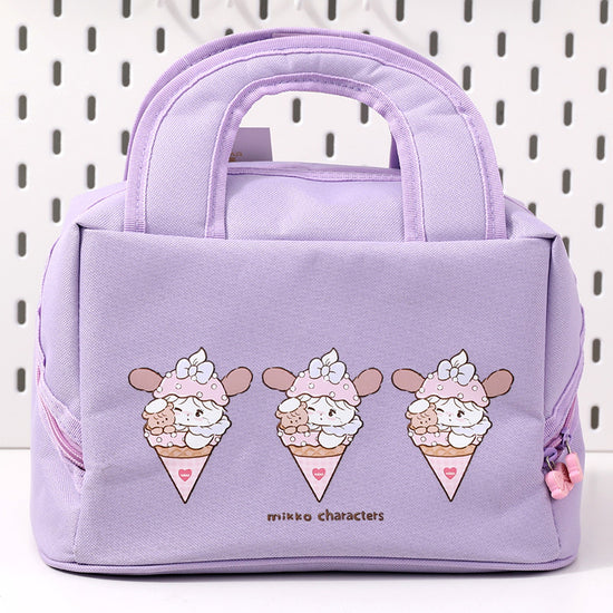 Purple Cute Cartoon Lunch Bag - Large Capacity Insulated Handbag for Students and Office Use