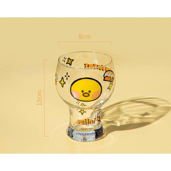 Mini Cartoon Glass Tumbler 400ml,Cute Beer and Juice Cup for Cold Drinks(Yellow duck)