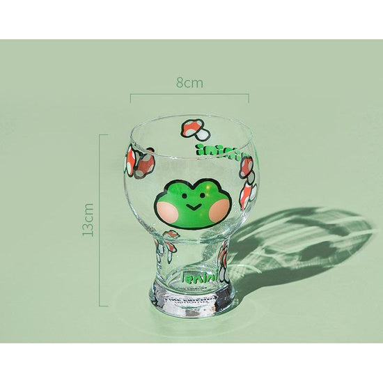 Mini Cartoon Glass Tumbler 400ml,Cute Beer and Juice Cup for Cold Drinks(Green frog)
