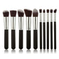 10-Piece Black silver Makeup Brush Set - Large and Small Brushes for Professional Beauty Application