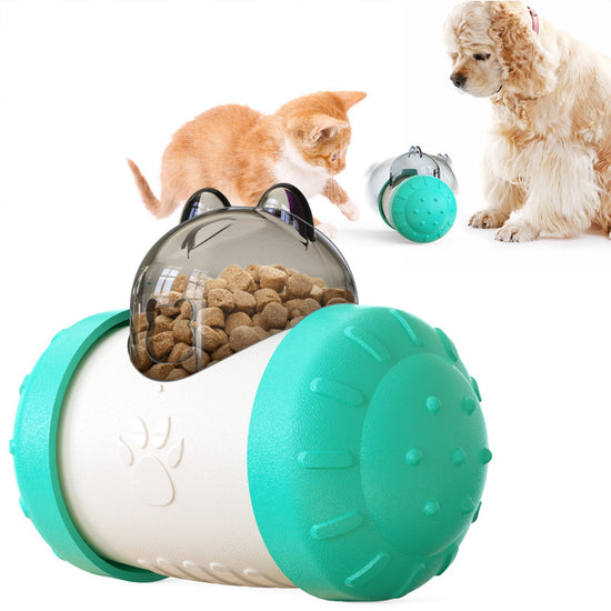 Pet Tumbler Treat Dispenser Ball��Interactive Feeding Toy for Dogs and Cats(Blue and White)