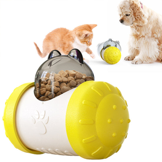 Pet Tumbler Treat Dispenser Ball��Interactive Feeding Toy for Dogs and Cats(Yellow and white)