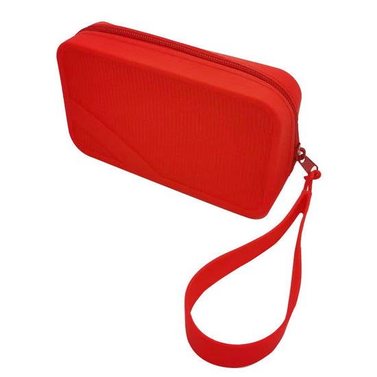 Red Silicone Zipper Storage Pouch - Stylish Multi-Purpose Organizer with Wrist Strap