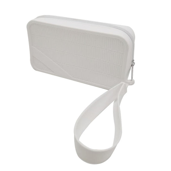 White Silicone Zipper Storage Pouch - Stylish Multi-Purpose Organizer with Wrist Strap
