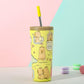 304 Stainless Steel Insulated Tumbler,Cartoon Design Portable Straw Cup for Home and Office(yellow)