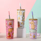 304 Stainless Steel Insulated Tumbler,Cartoon Design Portable Straw Cup for Home and Office(Lake blue)