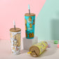 304 Stainless Steel Insulated Tumbler,Cartoon Design Portable Straw Cup for Home and Office(Off-white)