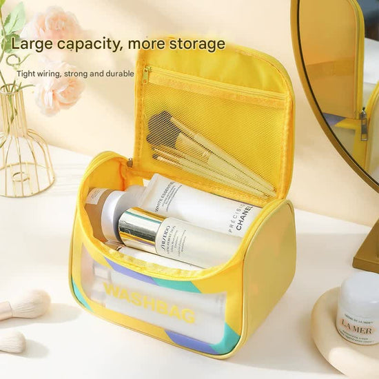 PVC Transparent Cosmetic Bag,Waterproof Portable Travel Organizer with Handle(Sky blue)