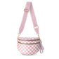 Oxford Cloth Crossbody Bag,Large Capacity Shell-Shaped Fanny Pack with Adjustable Strap(Pink and white plaid)