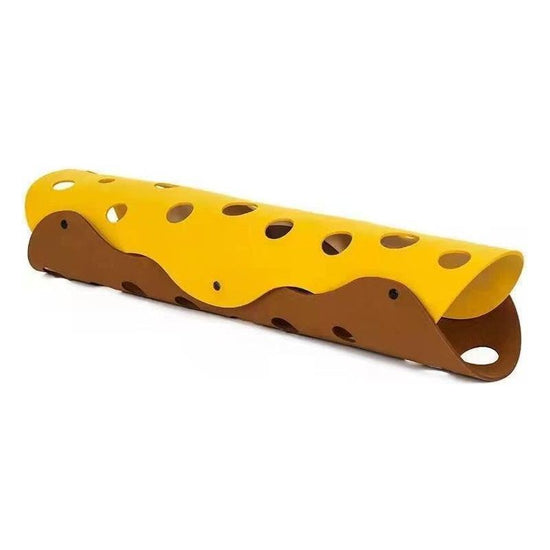 DIY Felt Cat Tunnel - Foldable Egg Roll-Shaped Pet Toy with Multiple Holes(Brown+Yellow)